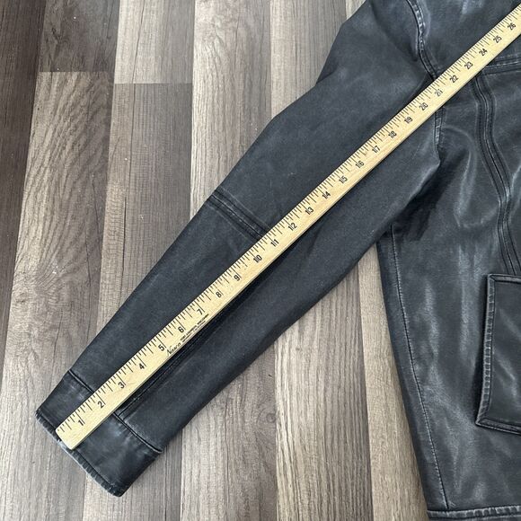 BKE Y2K MENS L Stonewash Black Jacket COAT DOUBLE Zip 90s Distressed Motorcycle - Picture 4 of 9